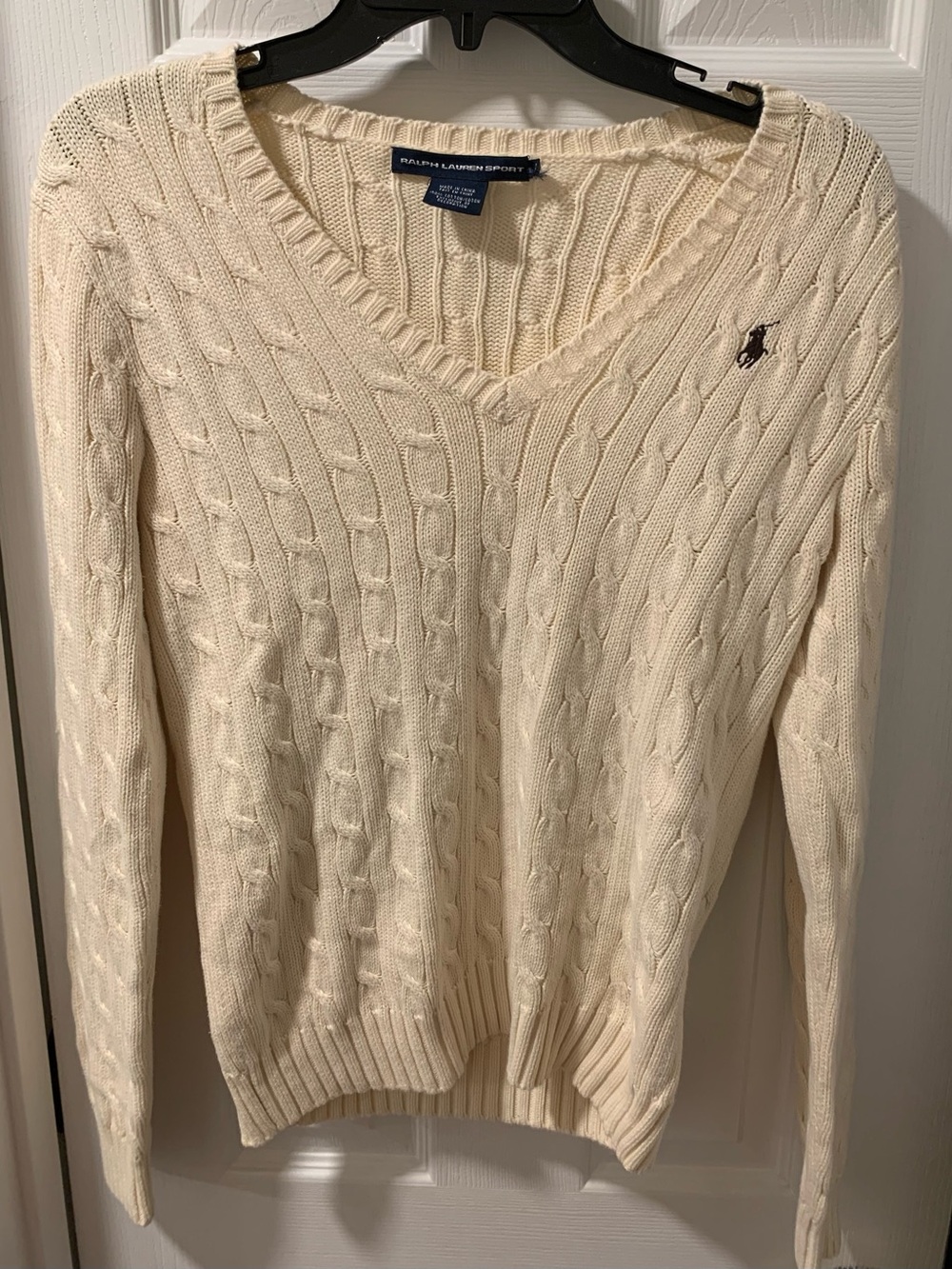 Ralph Lauren Sport Cream Cable-Knit V-Neck Sweater